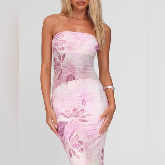 [NWT] Tiger Mist Morgan Dress - Strapless Pink Floral Maxi - Small - Picture 2 of 14
